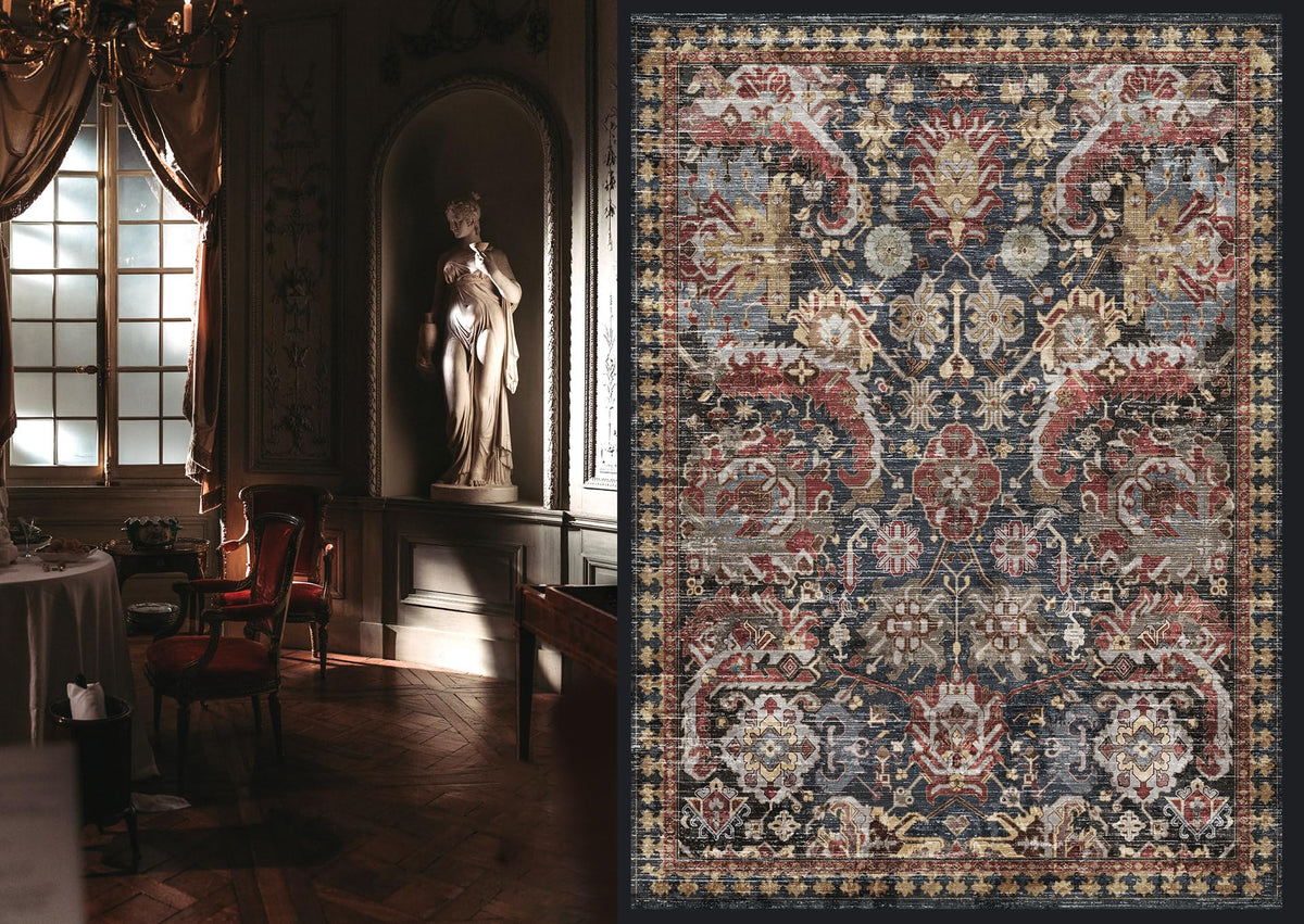 RUGSURE rug showing non-slip backing for stable placement in busy areas.