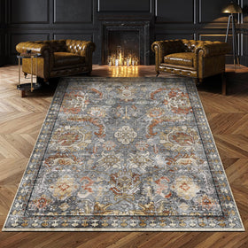 RUGSURE washable area rug in turmeric grey tones, 6' x 9', for living rooms