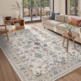 Rugxara floral boho rug grey designed to enhance living room decor with soft comfort.