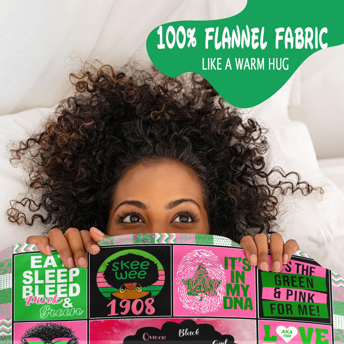 Ruifeihan pink green sorority throw resting on chair for lounging and study