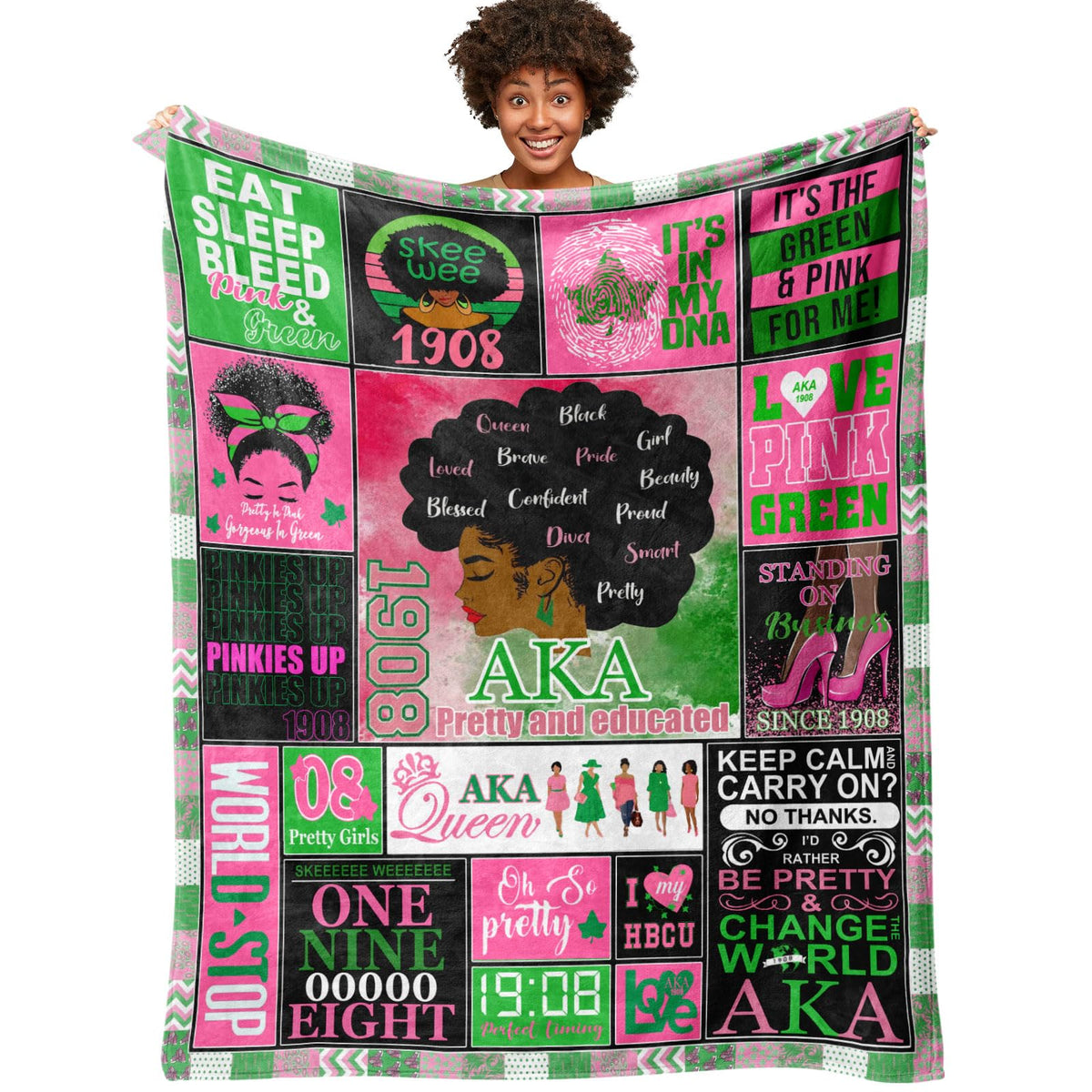 Ruifeihan pink green sorority throw blanket on bed showcasing cozy sisterhood style