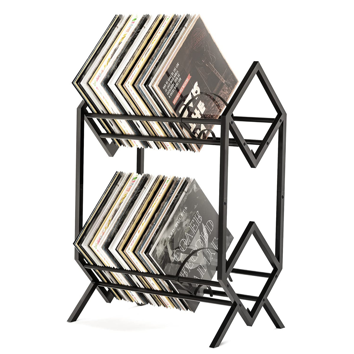 RUILALIFE 2-Tier vinyl record storage holder, full view for organized display.