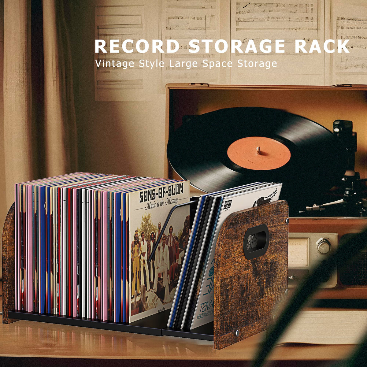 RUILALIFE vintage brown vinyl storage adds nostalgia and organization.