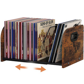 RUILALIFE expandable vinyl record storage rack with sturdy wood-metal build.