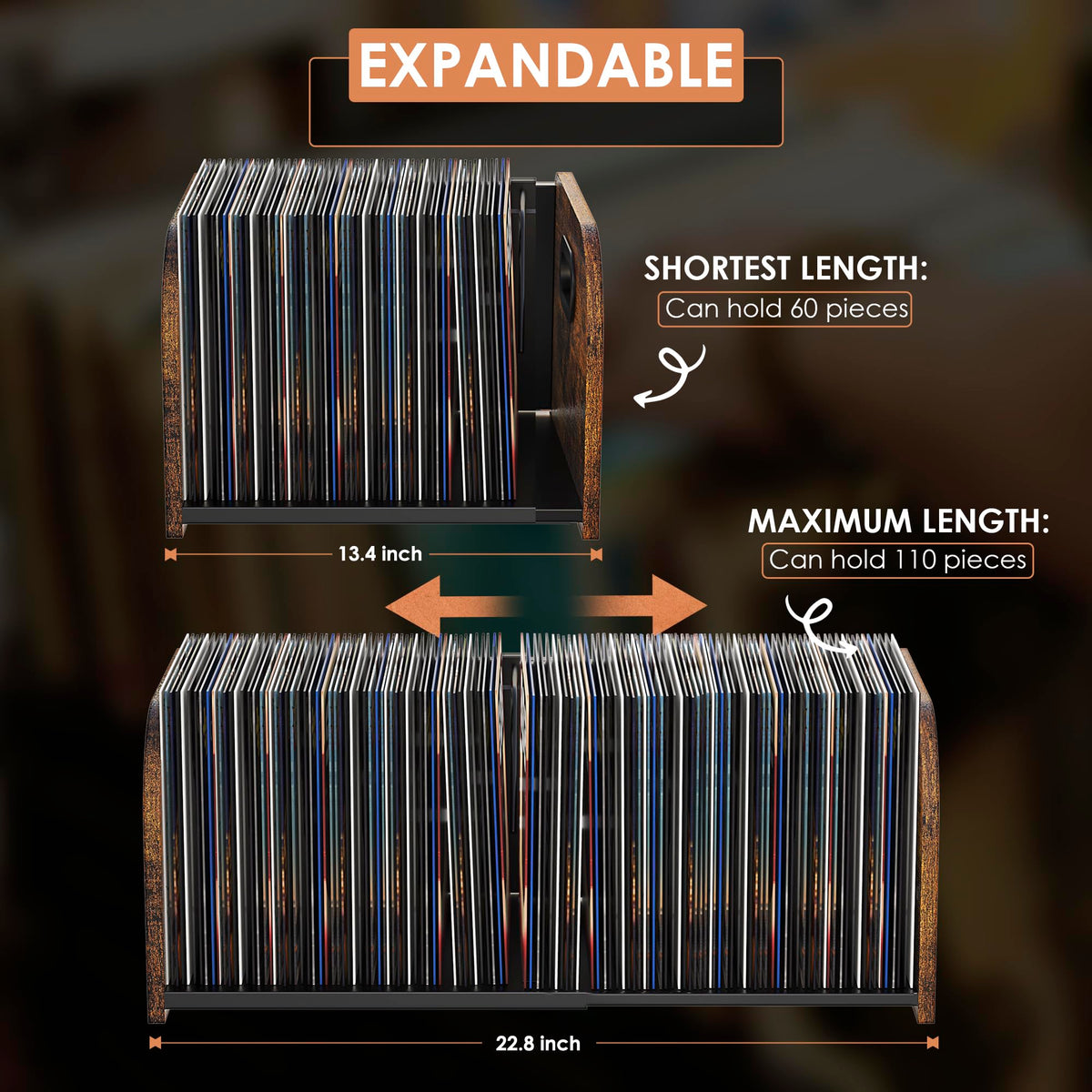 RUILALIFE wood-metal vinyl holder fits 7–12 inch records.