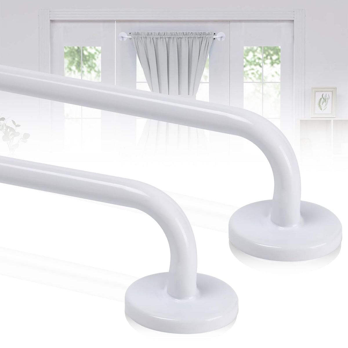 Ruiony magnetic curtain rod on a metal door for easy no-drill installation.