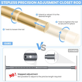 Ruiony closet rod extends from 17 to 54 inches for a precise fit.
