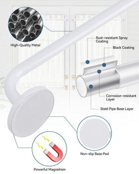 Ruiony magnetic curtain rod demonstrates telescoping extension for adjustable length.