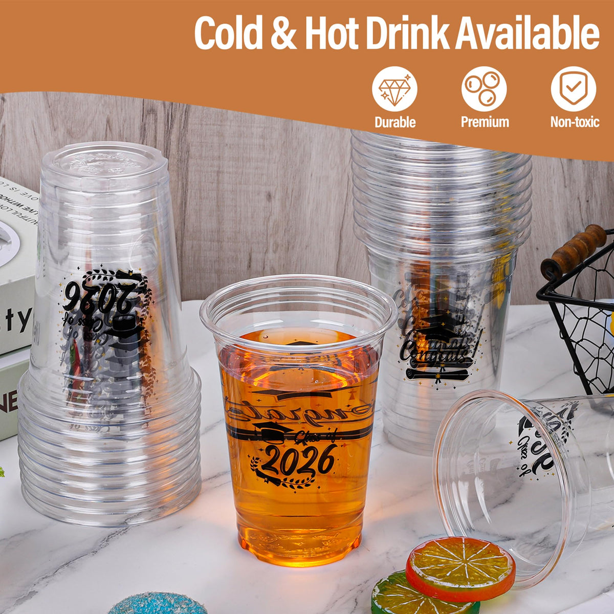 Ruisita 16oz cups side view highlighting durable PP for hot or cold drinks.