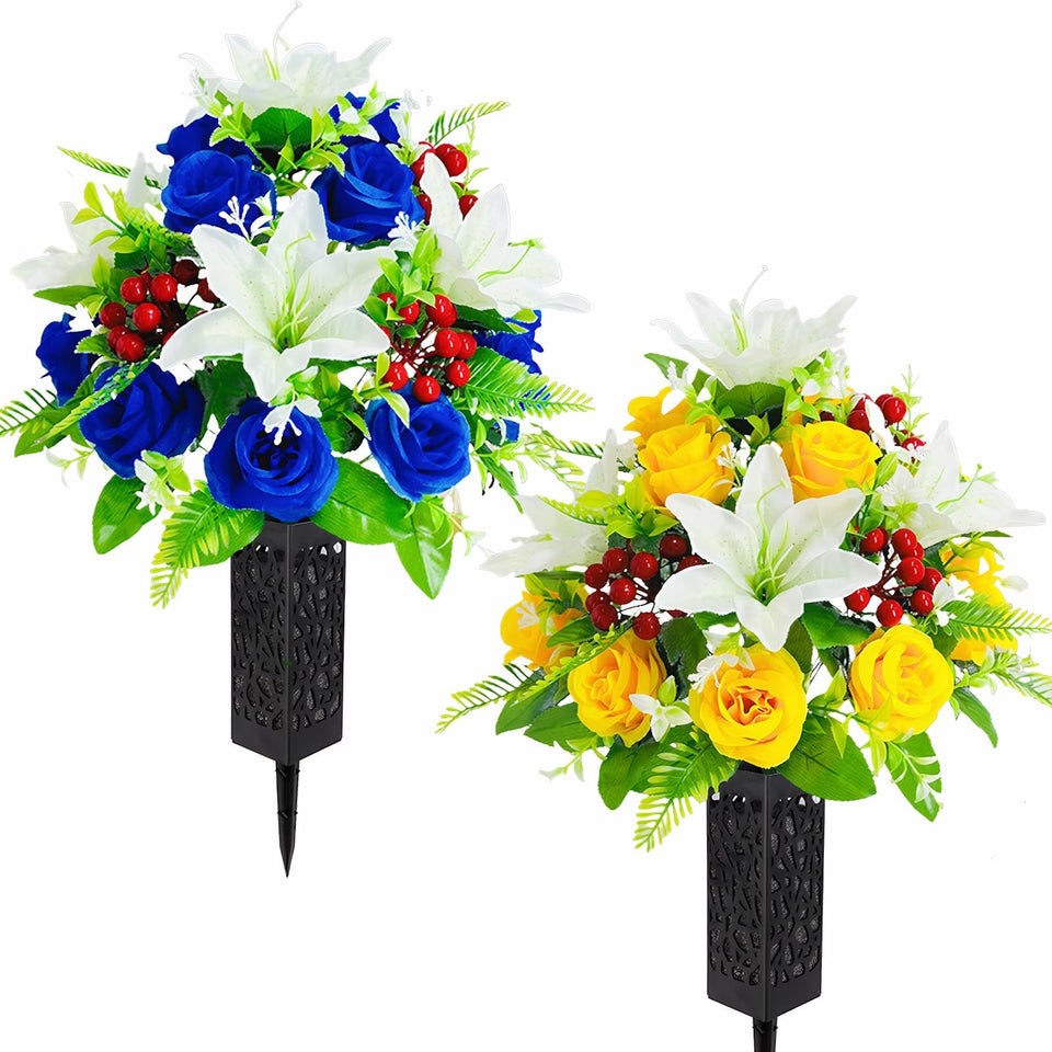 RUMEAVAO dual-color cemetery set vase for durable gravesite memorial decor.