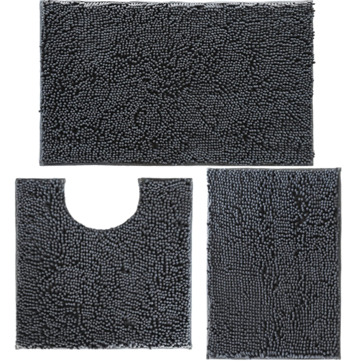 RUN HELIX 3-piece bath rugs set offers plush comfort for full bathroom coverage.