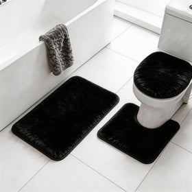 RUN HELIX black bathroom rug set with shaggy texture adds warmth to cold floors.
