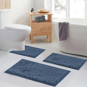 RUN HELIX blue chenille rug small 16x24 close up shows plush texture