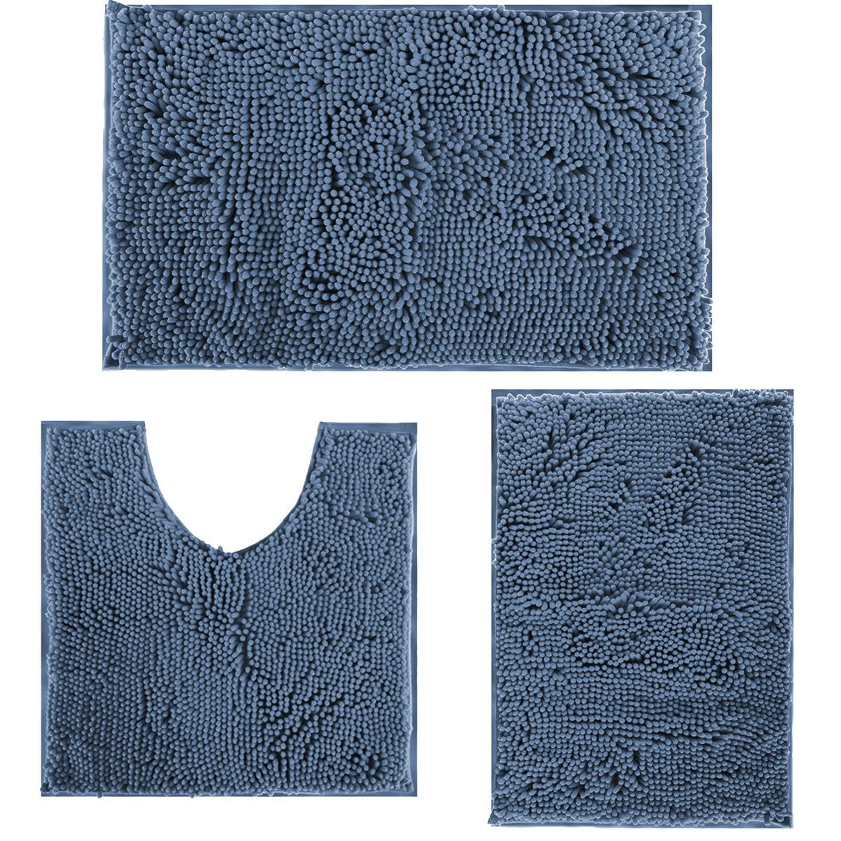 RUN HELIX blue chenille bath rugs set front view for cozy bathroom decor