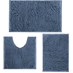 RUN HELIX blue chenille bath rugs set front view for cozy bathroom decor