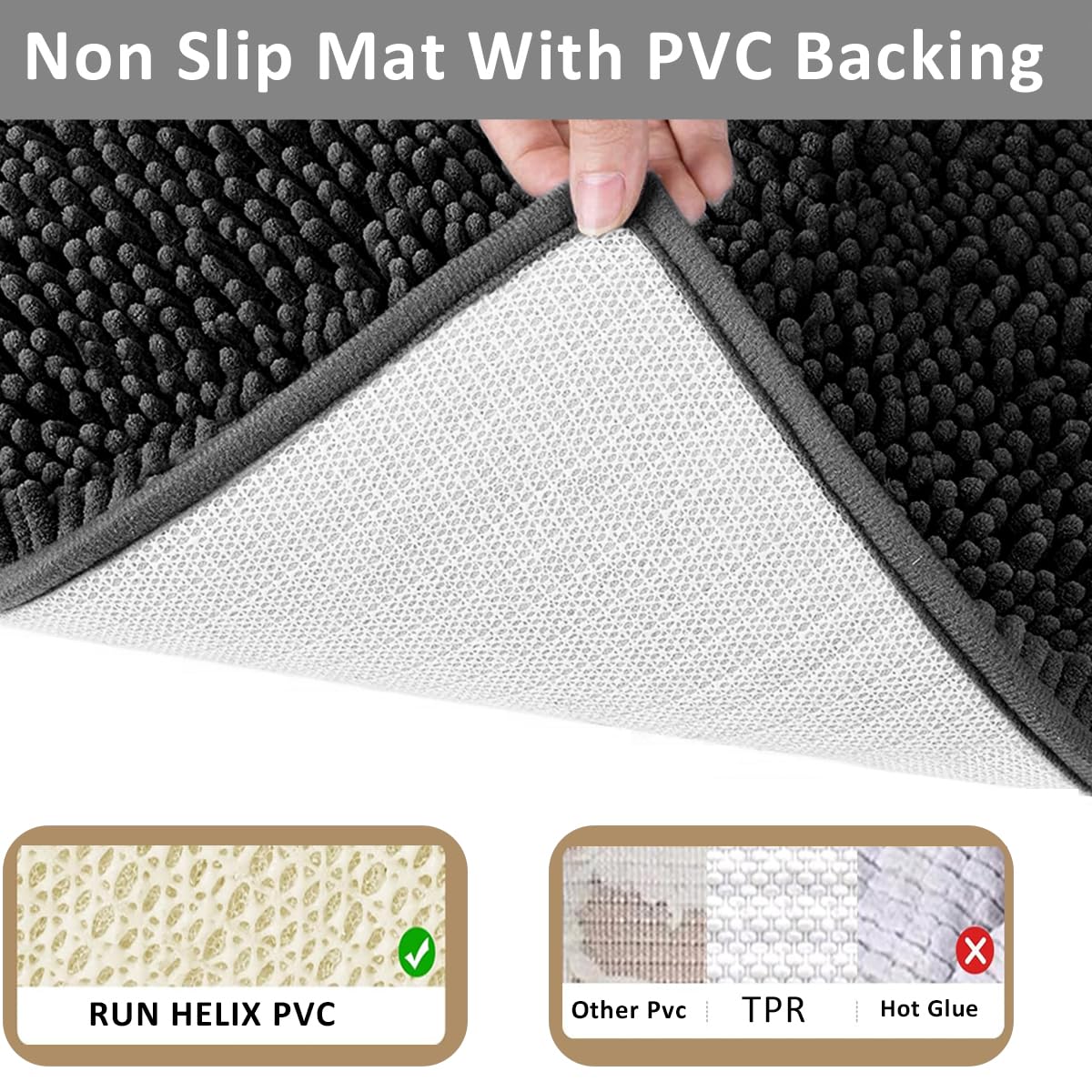 RUN HELIX PVC anti-slip backing prevents slipping on smooth floors.