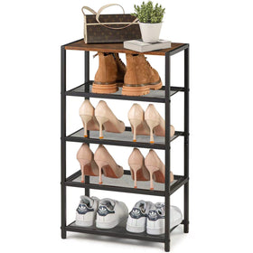 RUNJIMY narrow shoe rack with wood top offers sturdy entryway storage.
