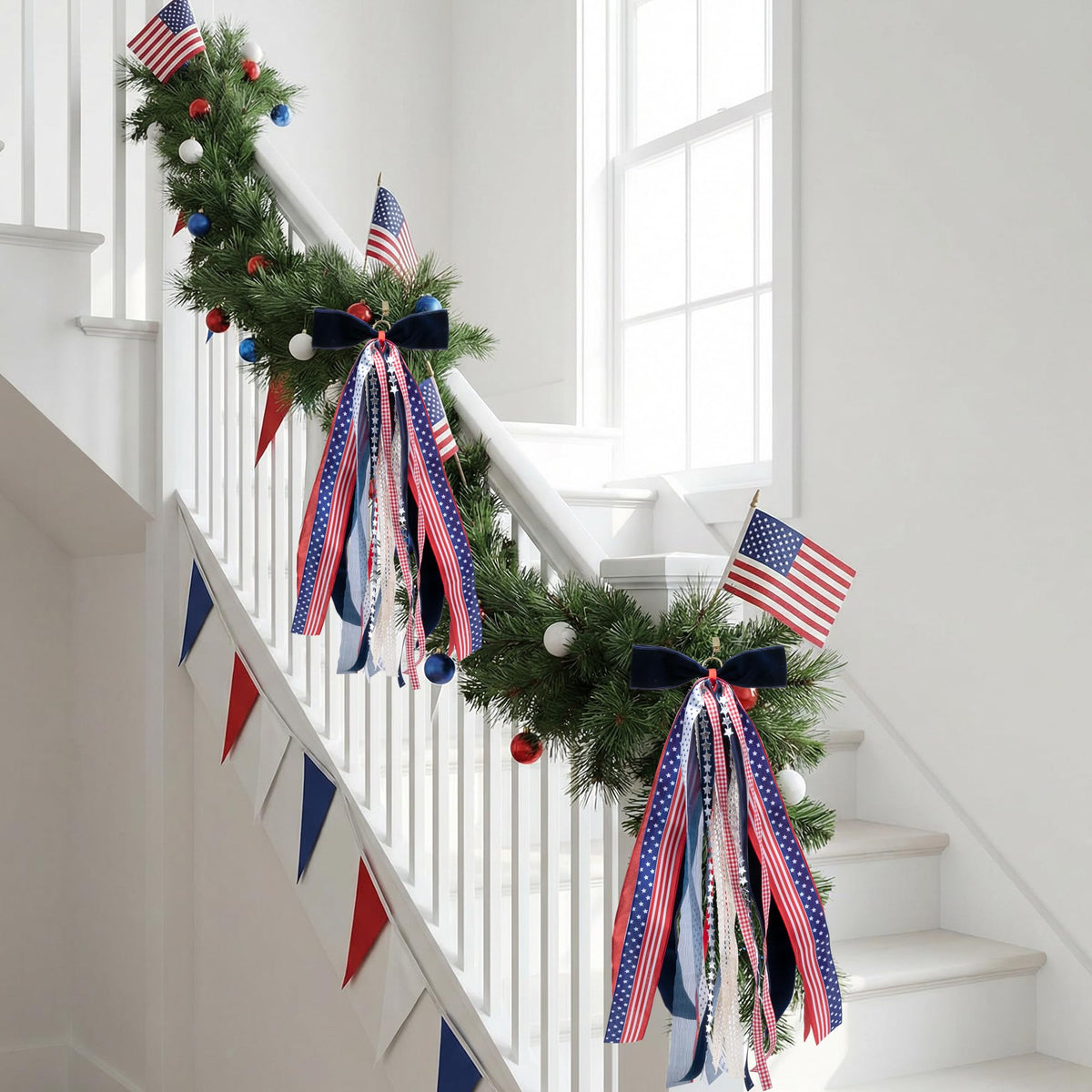 RunNico 4th of July decor elevates doors, mantels, and windows.