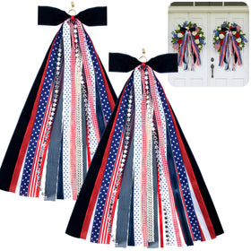 RunNico patriotic ribbon bow with clip-on wreath for easy year-round display.