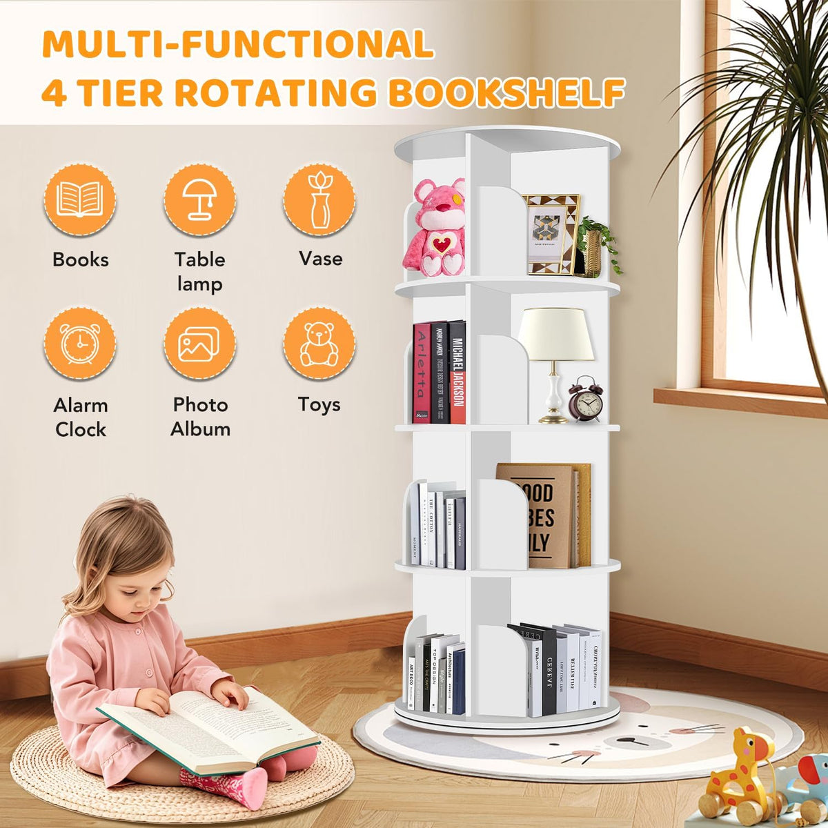 RUNSUNSPRI spinning bookcase assembly instruction for quick setup