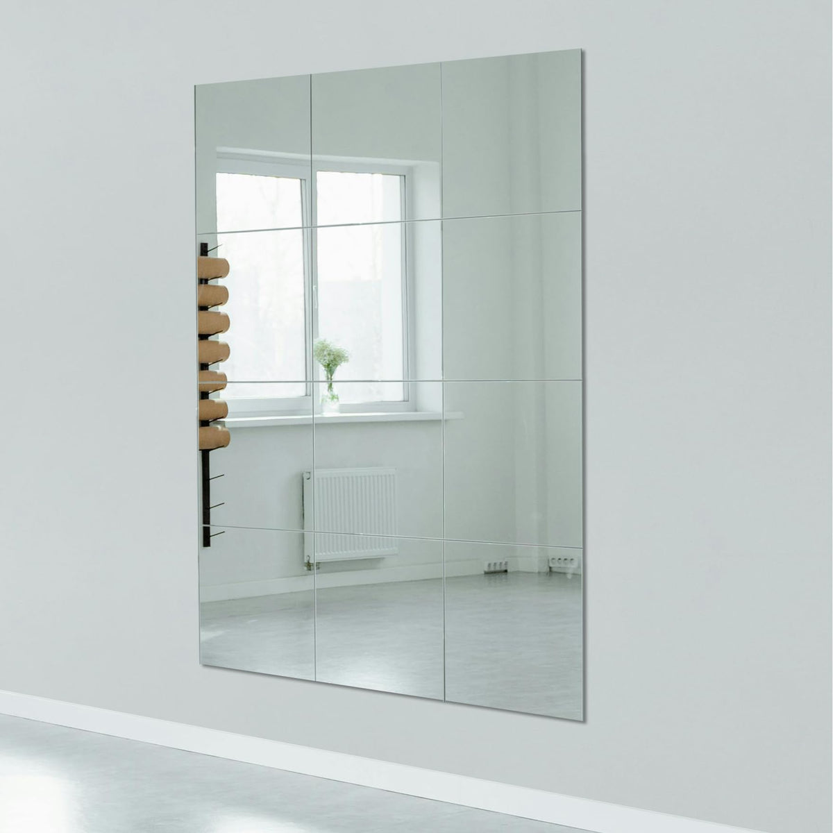 Ruomeng 12x12 frameless mirror tile layout option for customized reflections.