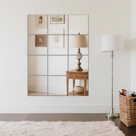 Ruomeng 12x12 frameless mirror tile on door for quick checks while entering rooms.