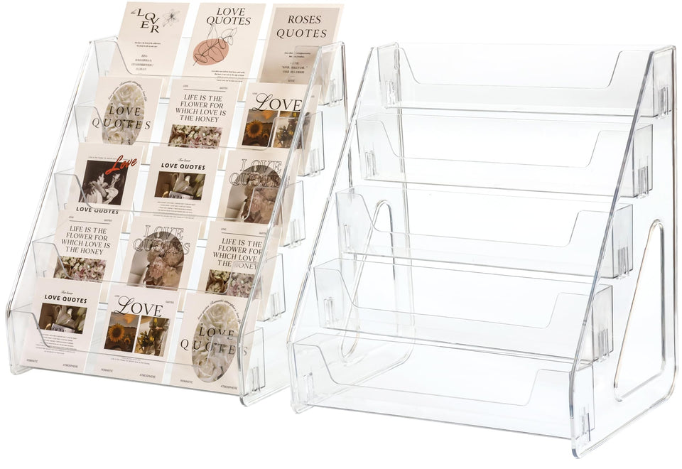 Rusnugic 5-tier card display stand vertical view for greeting cards and collectibles.