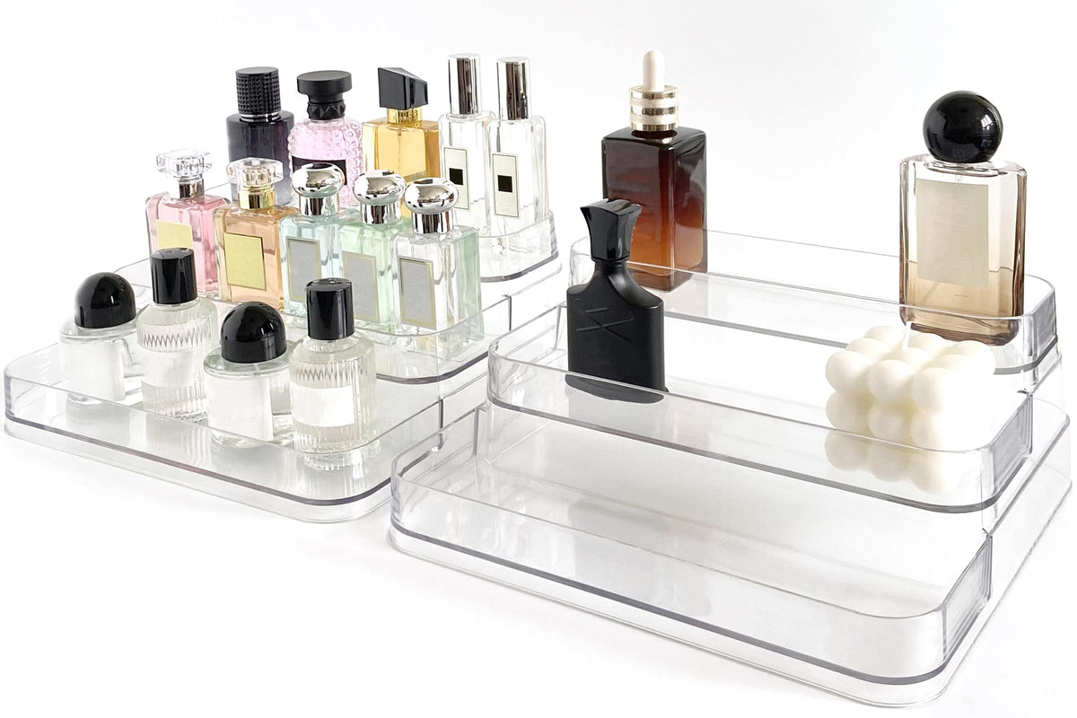 Rusnugic perfume organizer, 3-tier shelf, clear acrylic for easy visibility.