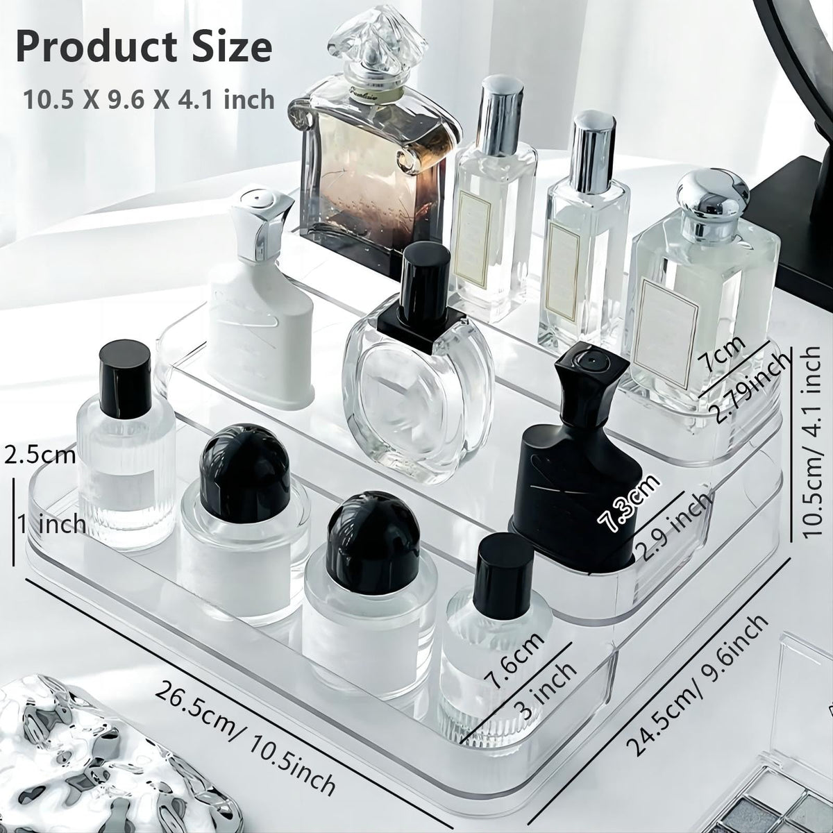 Rusnugic widened stair-step design fits tall bottles.