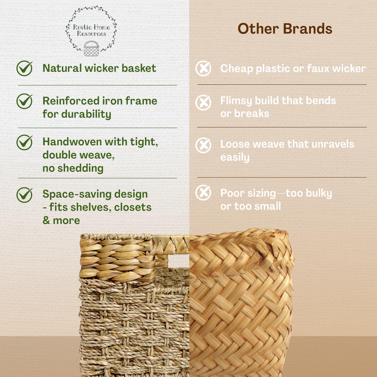 Rustic Home Resources care-ready seagrass basket is easy to wipe clean.