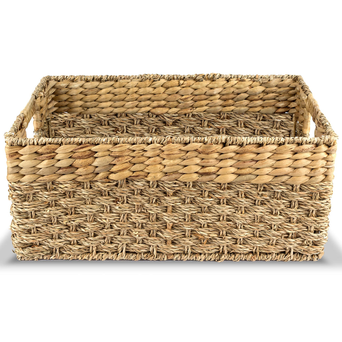 Rustic Home Resources large wicker basket with handles for easy room-to-room transport.