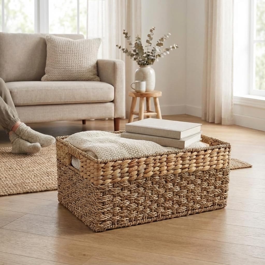 Rustic Home Resources living room decor basket complements rustic and coastal interiors.