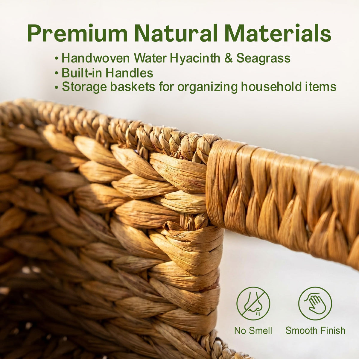 Rustic Home Resources natural seagrass basket with durable woven texture for shelves.