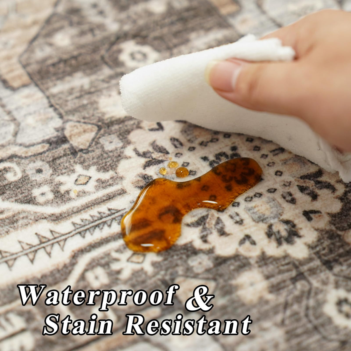 RUUGME stain-resistant machine-washable rug — easier cleanup after spills.