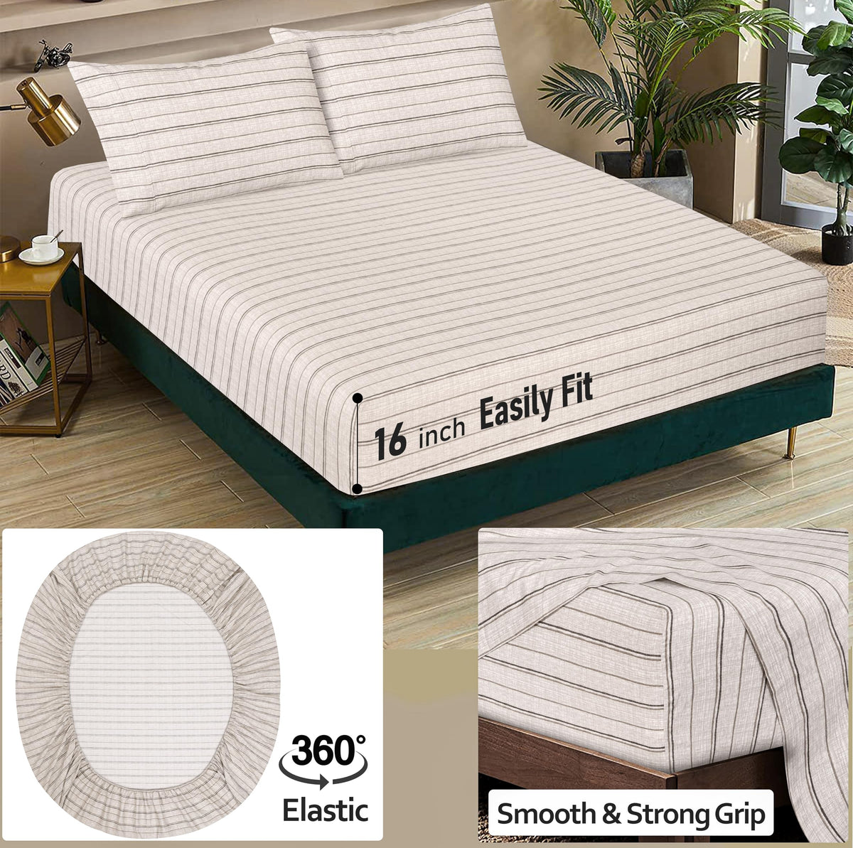 RUVANTI 4-piece queen set shows complete bedding solution for easy setup.