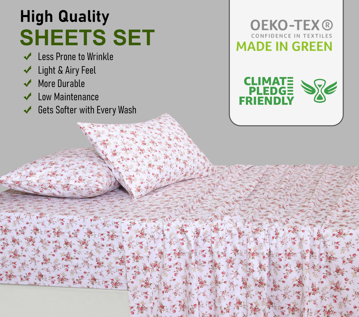 RUVANTI Bouquet 100% cotton percale sheets endure washing with preserved crispness