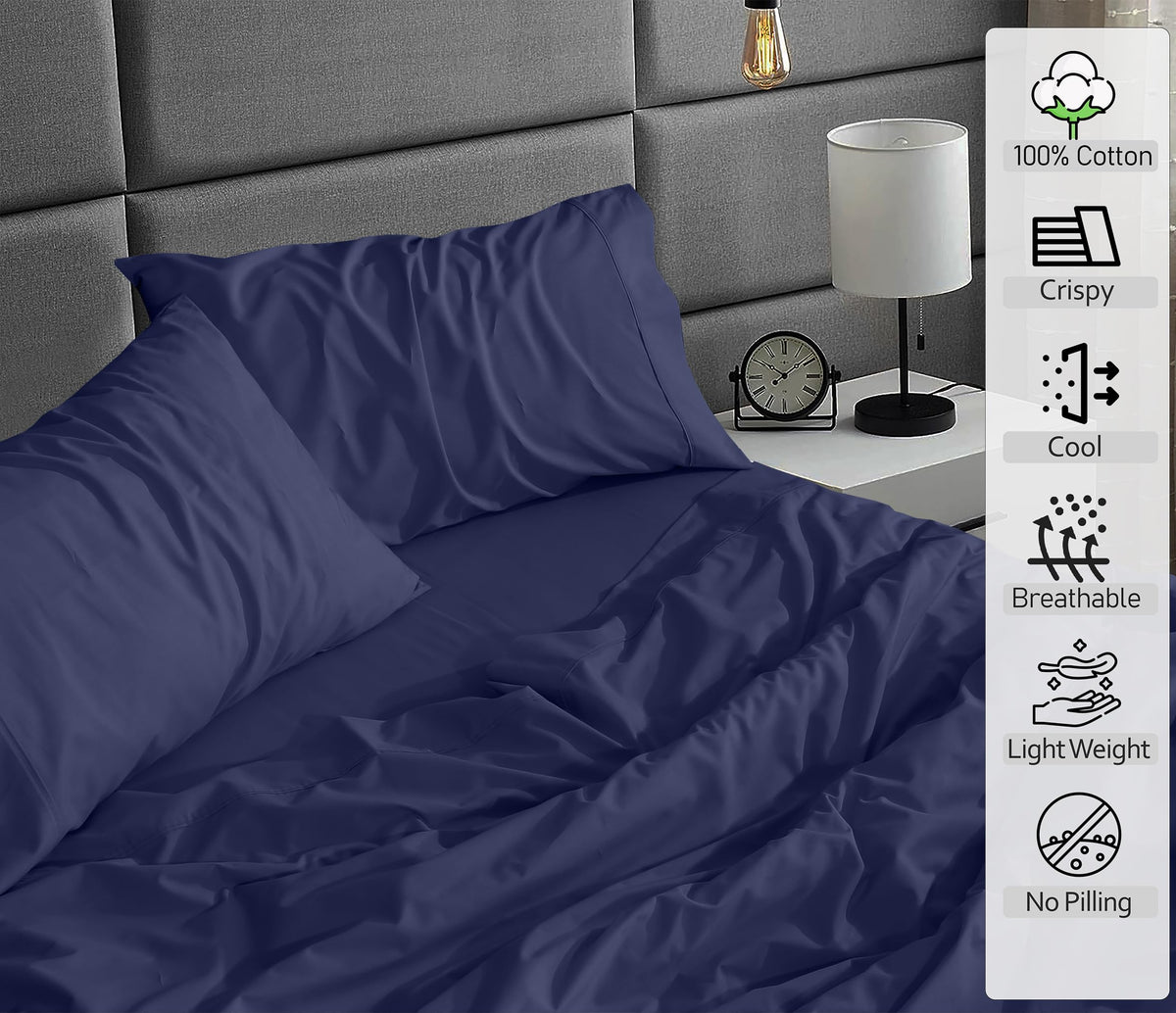 RUVANTI Crown Blue pillowcases provide cool, crisp percale comfort