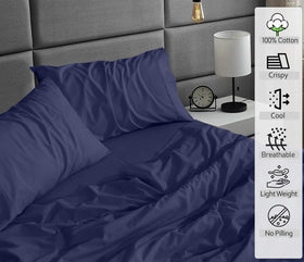 RUVANTI Crown Blue pillowcases provide cool, crisp percale comfort