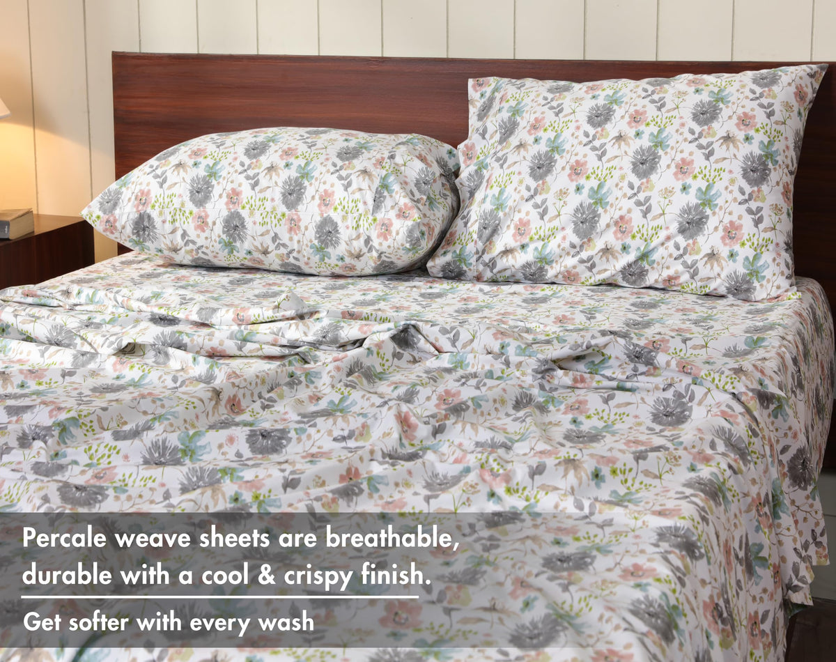 RUVANTI Dandelion Field percale sheet close-up highlighting airy weave and hotel-style crispness