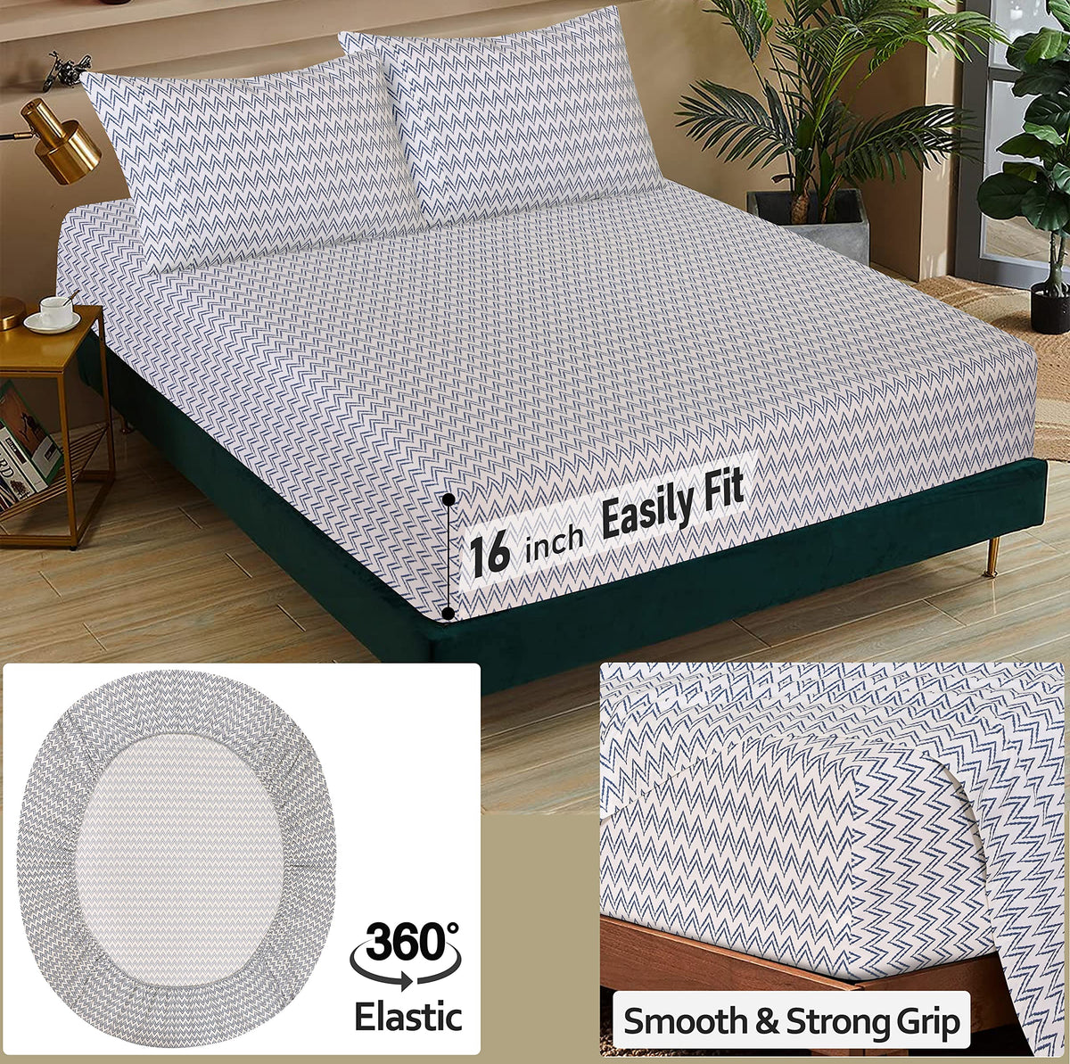 RUVANTI fitted 60x80 with 16-pocket stays snug on mattresses up to 18 inches.