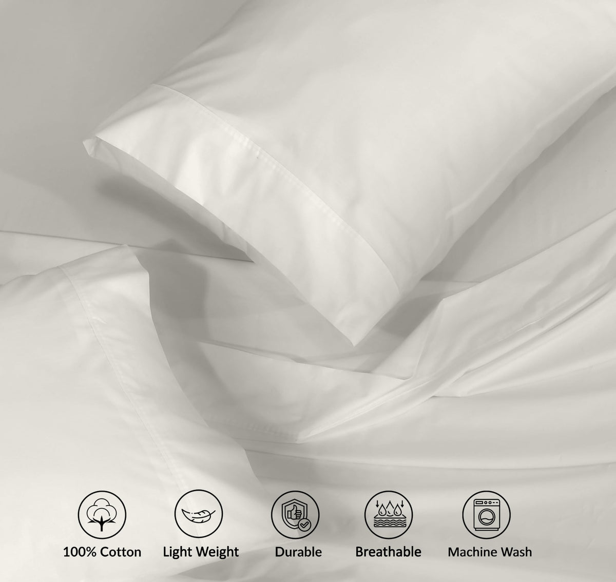 RUVANTI ivory bedding laid on bed emphasizes crisp hotel finish