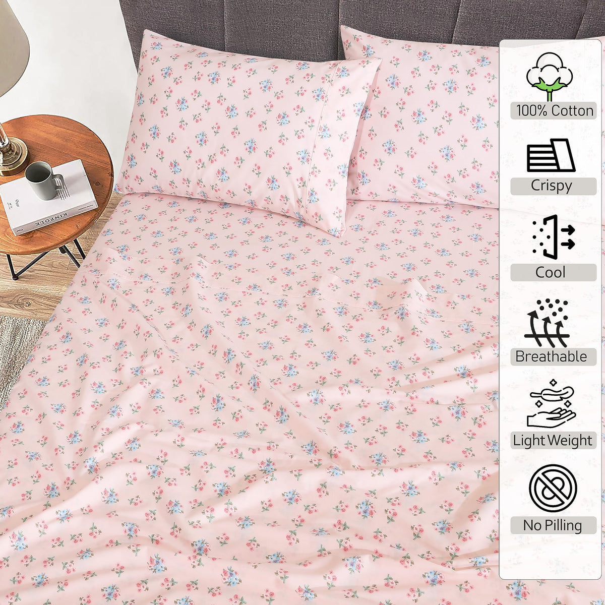 RUVANTI queen bed dressed in crisp percale for hotel-style sleep ambiance.