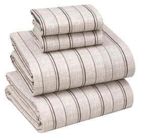 RUVANTI percale sheets in brown stripes for queen bed, breathable cooling comfort.