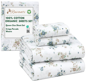 RUVANTI queen percale sheets in cooling finish on bed for hot sleepers