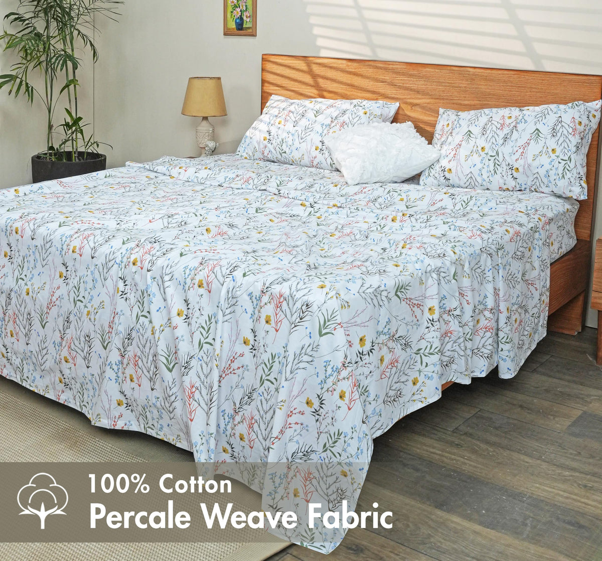 RUVANTI percale twin fitted sheet highlights deep pocket fit for 16-inch mattresses.