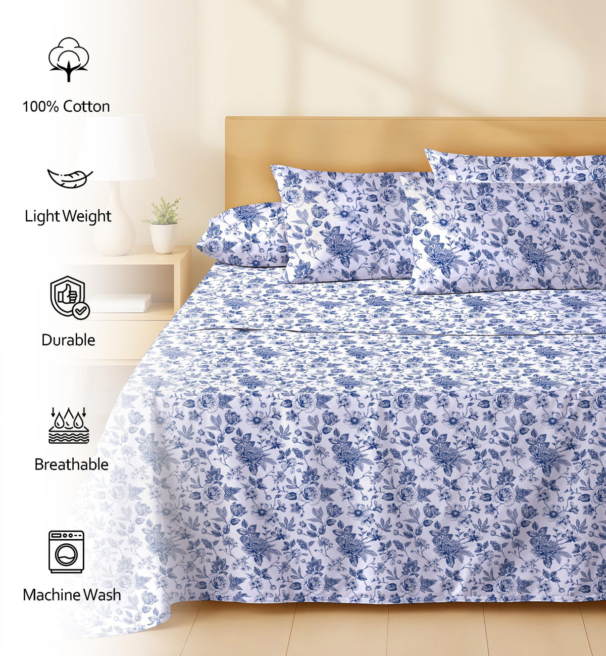 Ruvanti Wildflower fitted sheet with 16-inch pocket secures deep mattresses.