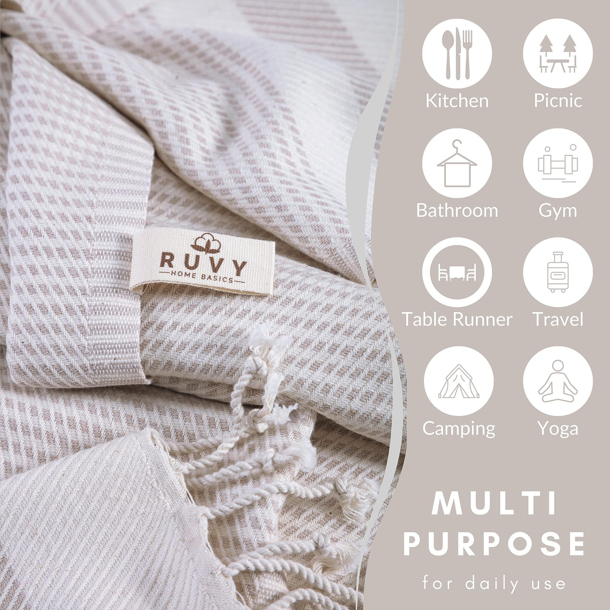 Ruvy multiuse towels suitable for kitchen, gym, yoga, or travel.