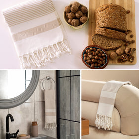 Ruvy prewashed Turkish cotton towels offer a soft feel and quick drying after washes.
