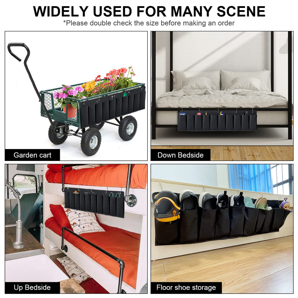 RVZONE easy install design shows hooks and bed frame mounting for quick setup.
