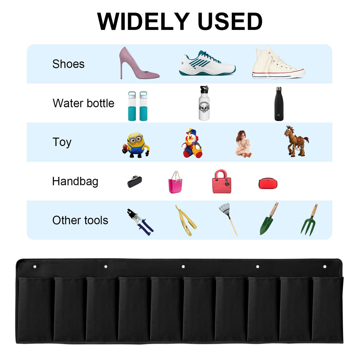 RVZONE multipurpose storage pockets hold shoes, gloves, or small tools for handy bedside access.